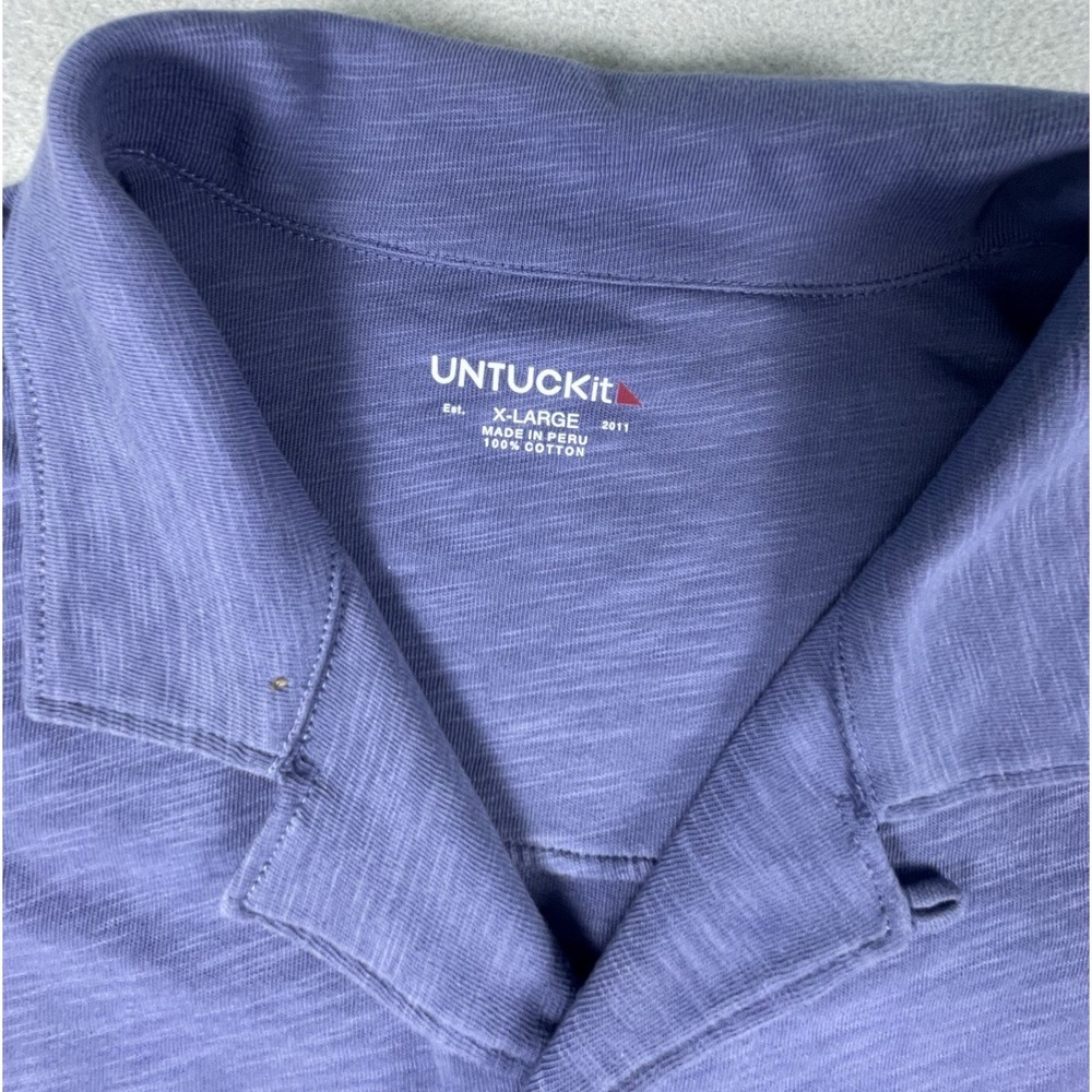 UNTUCKit Shirt Mens XL Blue Sapori Camp Collar Short Sleeve Cotton Slub 41541 - Picture 2 of 8
